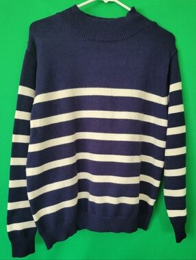 Kirundo Womens Blue Beige Striped Long Sleeve Turtleneck Sweater Size XL Stretch